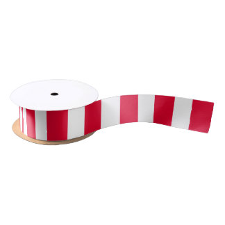 Red & White Thick Stripes Satin Ribbon