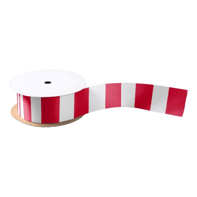 Red & White Thick Stripes Satin Ribbon (Spool)