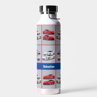 Red & White Trendy Sporty Sports Cars Enthusiasts Water Bottle
