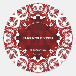 Red White Tribal Lace Special Event Wedding Classic Round Sticker