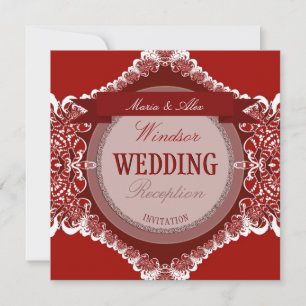 Red+White Tribal Lace Wedding Invitation