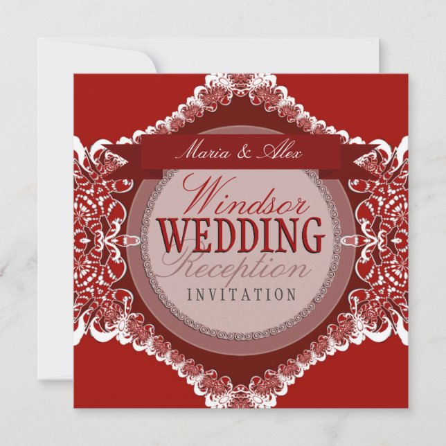 Red+White Tribal Lace Wedding Invitation (Front)