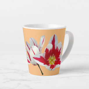 Red White Tulips Close Up Orange Latte Mug