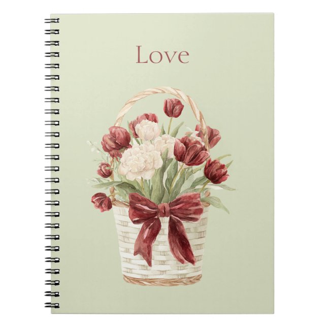 Red White Tulips Flowers Basket Notebook (Front)