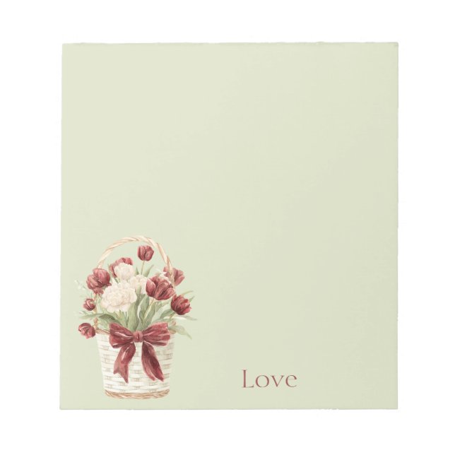 Red White Tulips Flowers Basket Notepad (Front)