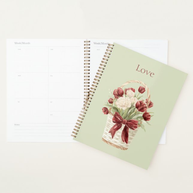 Red White Tulips Flowers Basket Planner (Display)