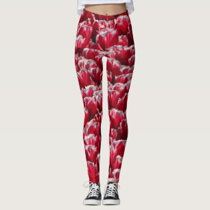 Red White Tulips Pattern Legging