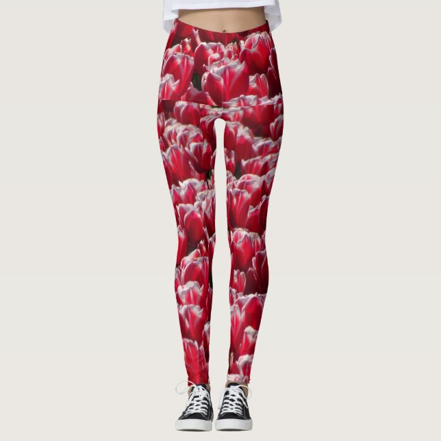 Red White Tulips Pattern Legging (Front)