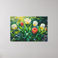 *~* Red White Tulips TV2 Stretched Canvas Print
