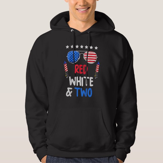 Red White & Two 2nd Birthday 4th Of July Independe Hoodie (Front)