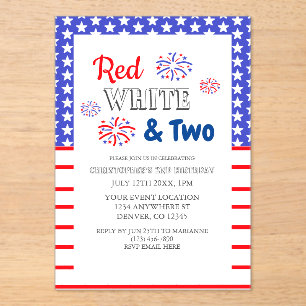 Red White & Two 2nd Birthday Acrylic Invitations