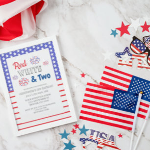 Red White & Two 2nd Birthday Invitation