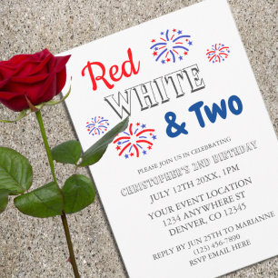 Red White & Two 2nd Birthday Invitation