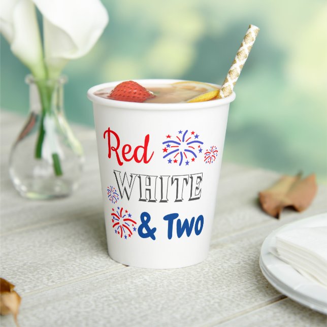 Red White & Two 2nd Birthday Paper Cups (Insitu)