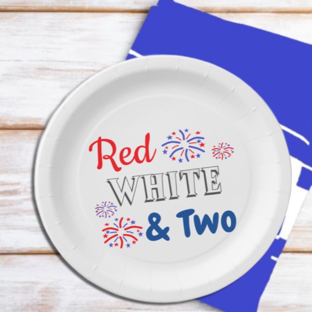 Red White & Two 2nd Birthday Paper Plate (Creator Uploaded)
