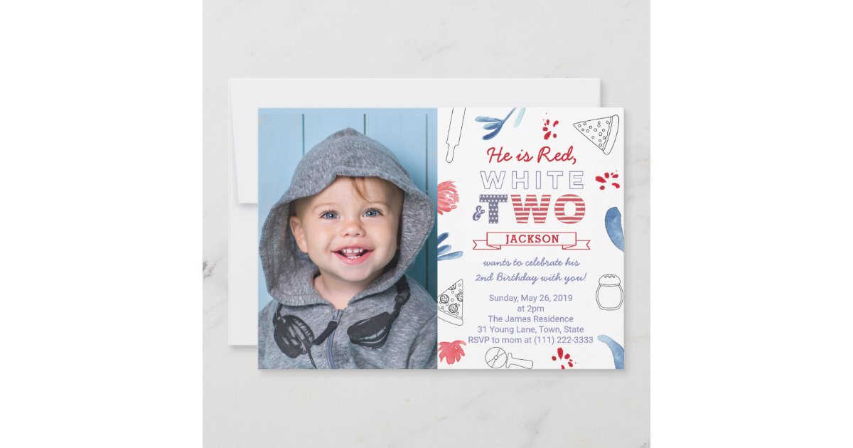 Red White TWO 2nd Birthday Party With Pizza Invitation | Zazzle
