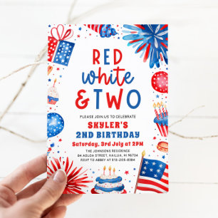Red, White & Two 4th July 2nd Birthday Party Invitation