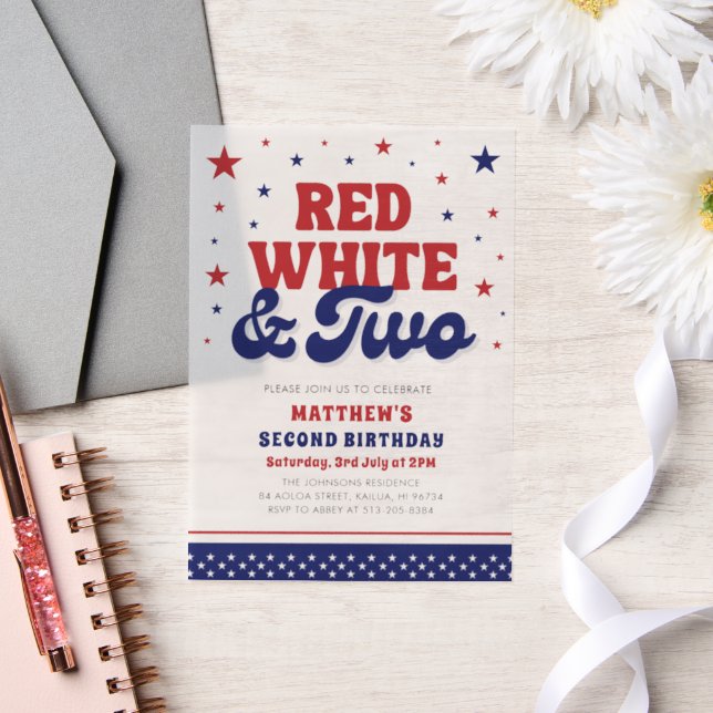 Red, White & Two 4th July 2nd Birthday Party Vellum Invitations (Wedding)