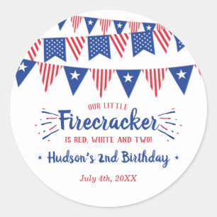 Red, White & Two! 4th Of July 2nd Birthday Classic Round Sticker