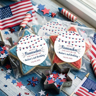 Red, White & Two! 4th Of July 2nd Birthday Classic Round Sticker