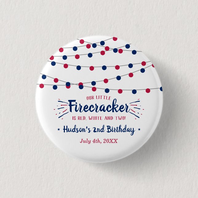 Red, White & Two! 4th Of July 2nd Birthday Party 3 Cm Round Badge (Front)