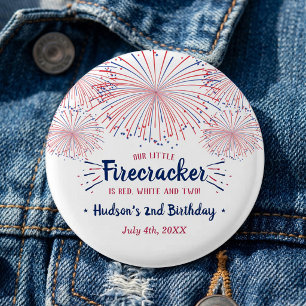 Red, White & Two! 4th Of July 2nd Birthday Party 3 Cm Round Badge