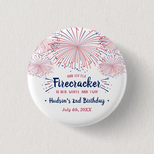 Red, White & Two! 4th Of July 2nd Birthday Party 3 Cm Round Badge (Front)