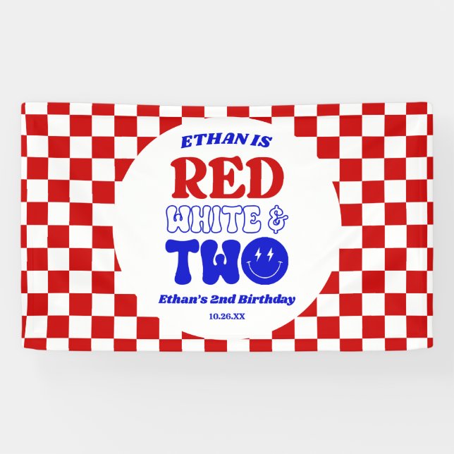 Red White & Two 4th of July 2nd Birthday Party Banner (Horizontal)