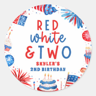 Red, White & Two 4th of July 2nd Birthday Party Classic Round Sticker