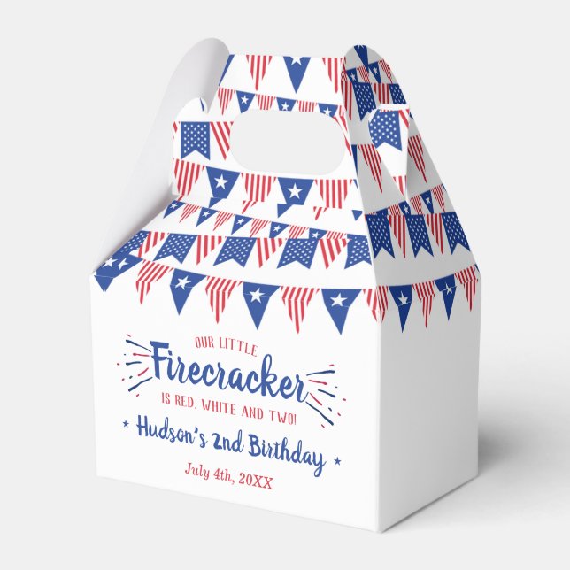 Red, White & Two! 4th Of July 2nd Birthday Party Favour Box (Front Side)