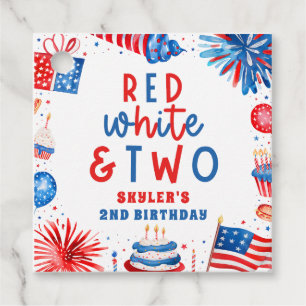 Red, White & Two 4th of July 2nd Birthday Party Favour Tags