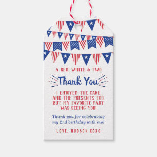 Red, White & Two! 4th Of July 2nd Birthday Party Gift Tags