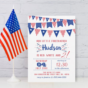 Red, White & Two! 4th Of July 2nd Birthday Party Invitation
