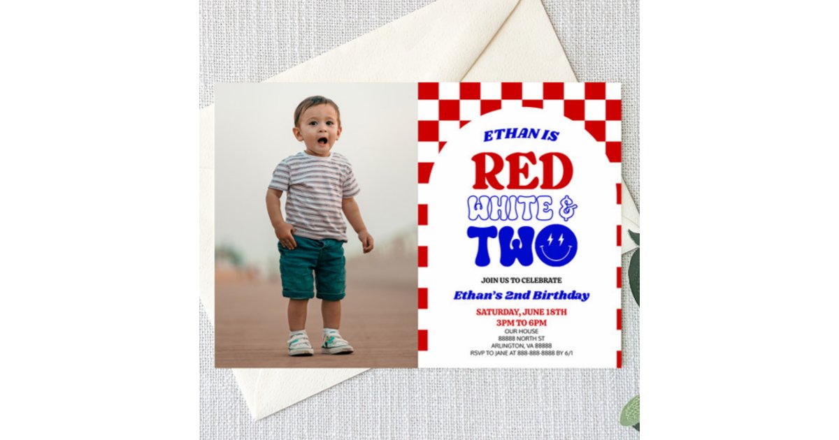 Red White & Two 4th of July 2nd Birthday Party Invitation | Zazzle