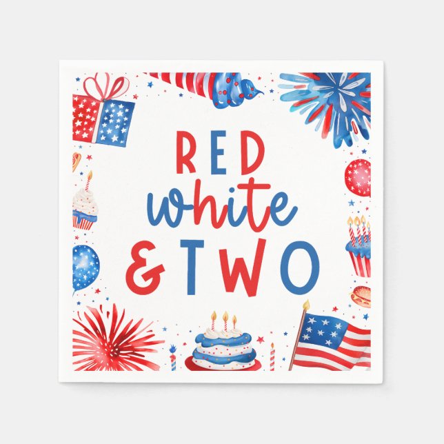 Red, White & Two 4th of July 2nd Birthday Party Napkin (Front)