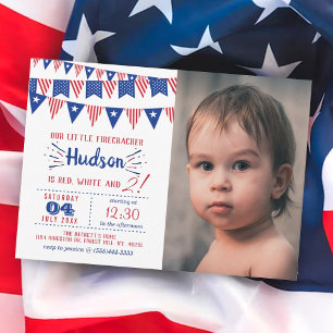 Red, White & Two! 4th Of July 2nd Birthday Photo Invitation