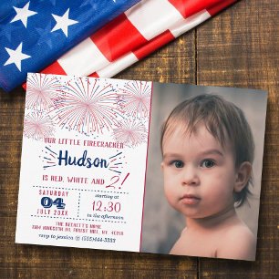 Red, White & Two! 4th Of July 2nd Birthday Photo Invitation