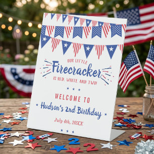 Red, White & Two! 4th Of July 2nd Birthday Welcome Pedestal Sign