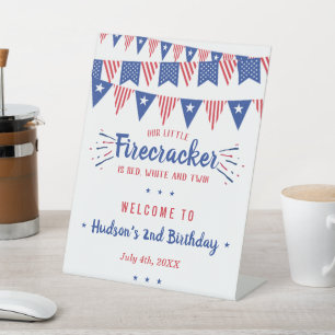 Red, White & Two! 4th Of July 2nd Birthday Welcome Pedestal Sign