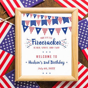 Red, White & Two! 4th Of July 2nd Birthday Welcome Poster