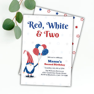 Red, White & Two 4th Of July Kids 2nd Birthday Invitation