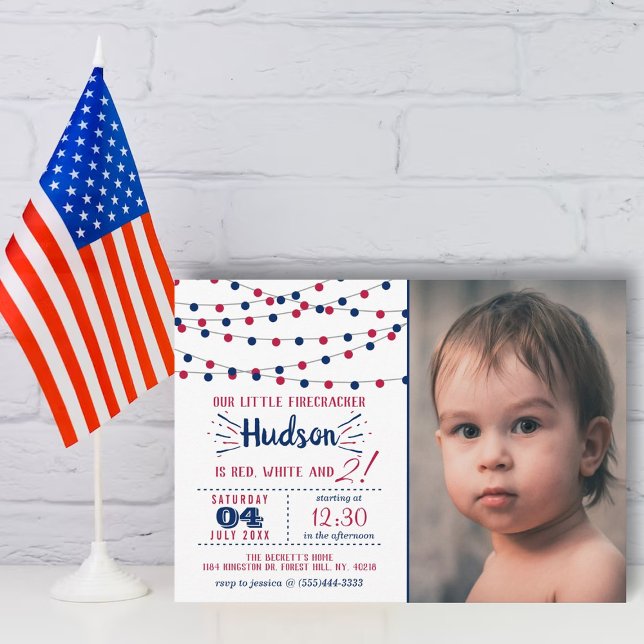 Red, White & Two! 4th Of July Photo 2nd Birthday Invitation (Creator Uploaded)