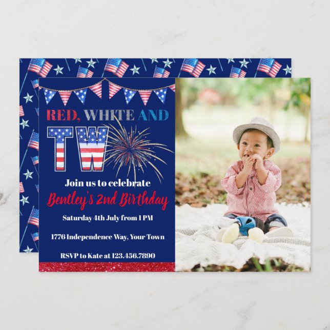 Red White & TWO Firecracker Birthday Invitation (Front/Back)