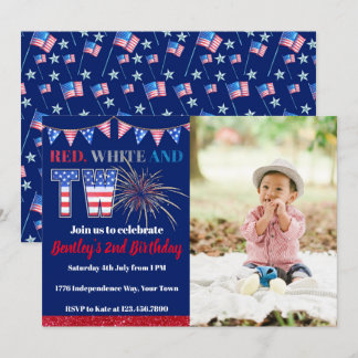 Red White & TWO Firecracker Birthday Invitation