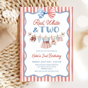 Red White & Two Patriotic 2nd Birthday Invitation