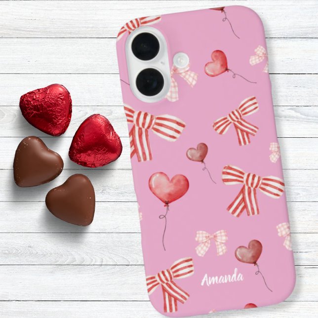 Red White Valentine Bows and Heart Balloons Case-Mate iPhone Case (Creator Uploaded)