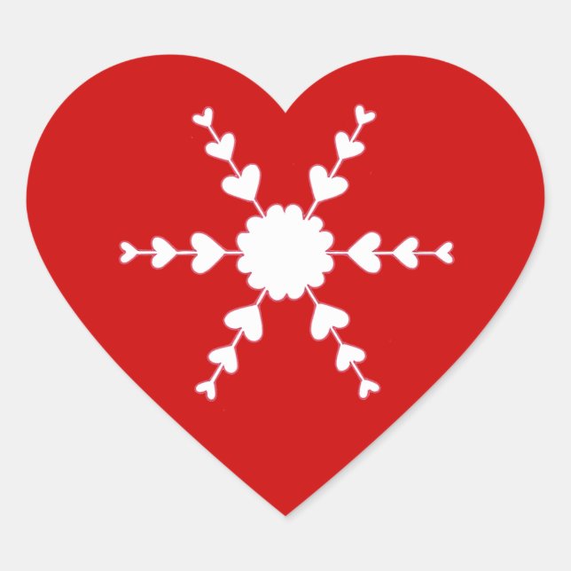 Red White Valentine Heart Snowflake Stickers (Front)