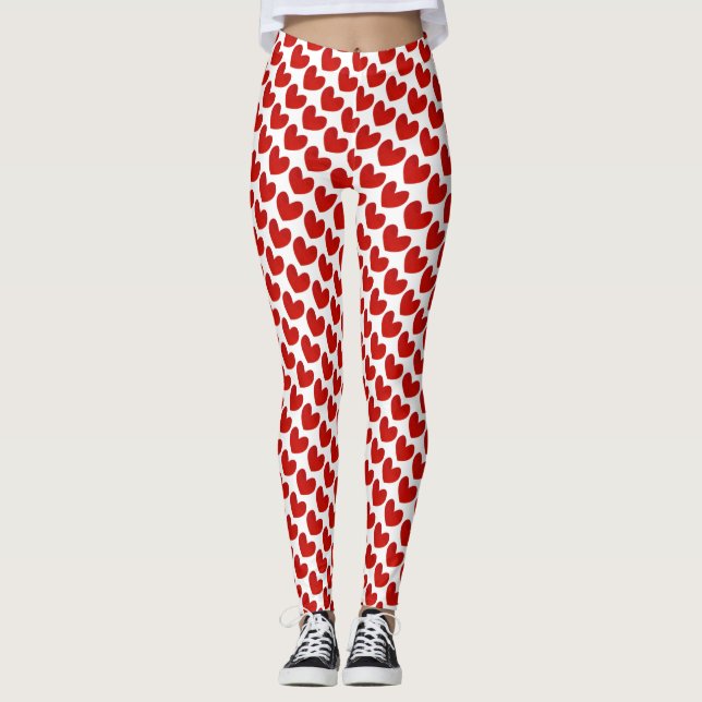 Red & white Valentine's Day Heart Pattern  Leggings (Front)