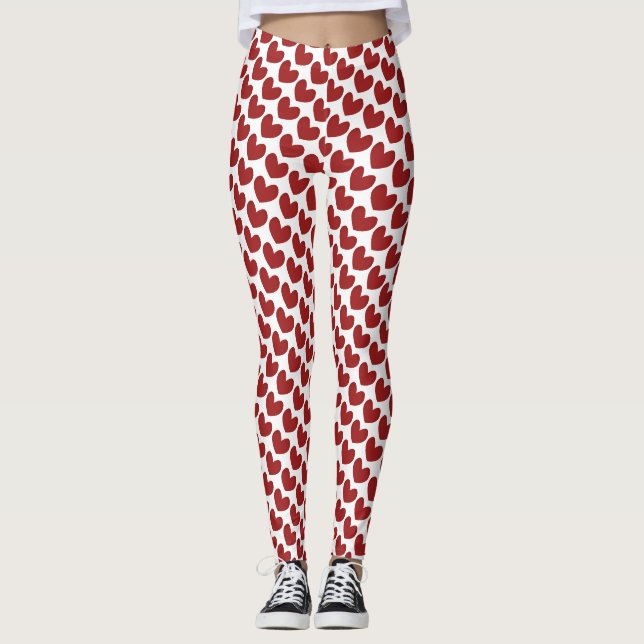 Red & white Valentine's Day Heart Pattern  Leggings (Front)