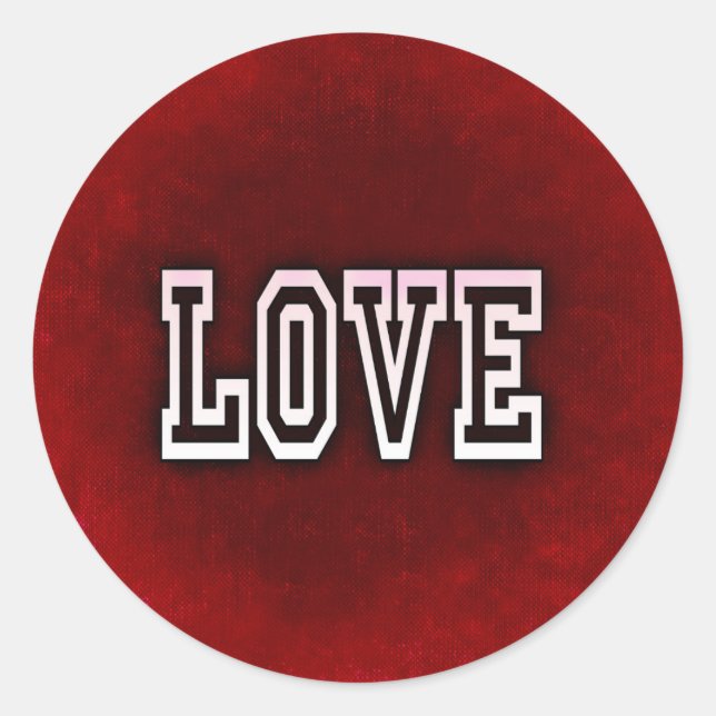 Red & White Valentine's Day Love Round Sticker (Front)